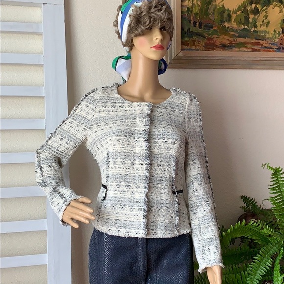 NWOT Zara Fringe Tweed Blazer Snaps zip pockets - Picture 3 of 8